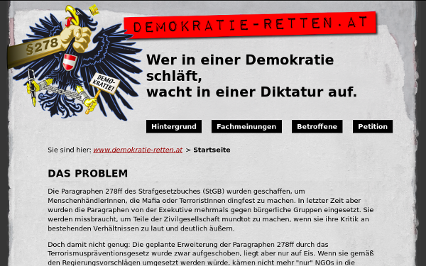 Screenshot der Webseite: demokratie-retten.at