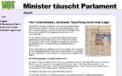 Screenshot der Webseite: ministertaeuschtparlament.at