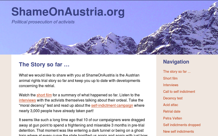 Screenshot der Webseite: shameonaustria.org